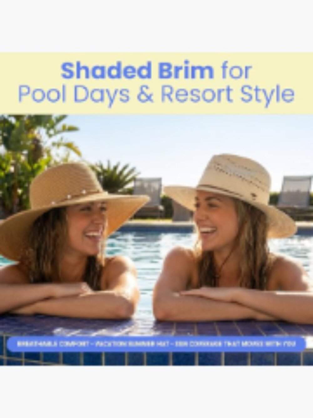 Wide Brim Packable Straw Sun Hat with Pearl Trim, UPF 50+ - Picture 4 of 7
